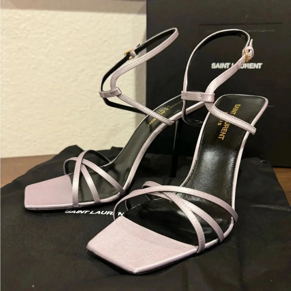 YSL YVES SAINT LAURENT NIB Nuit 105 Crepe Satin Sandals Heels Stilettos 38.5 - Picture 7 of 14